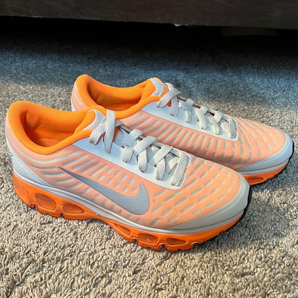 Nike Fitsole Orange and White Air Max, women’s size 8.5